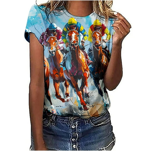 Drses Horse Lover T-Shirt Women Western Horse Gifts for Girls Western Funny Cute Animal Graphic Tees Short Sleeve Tops