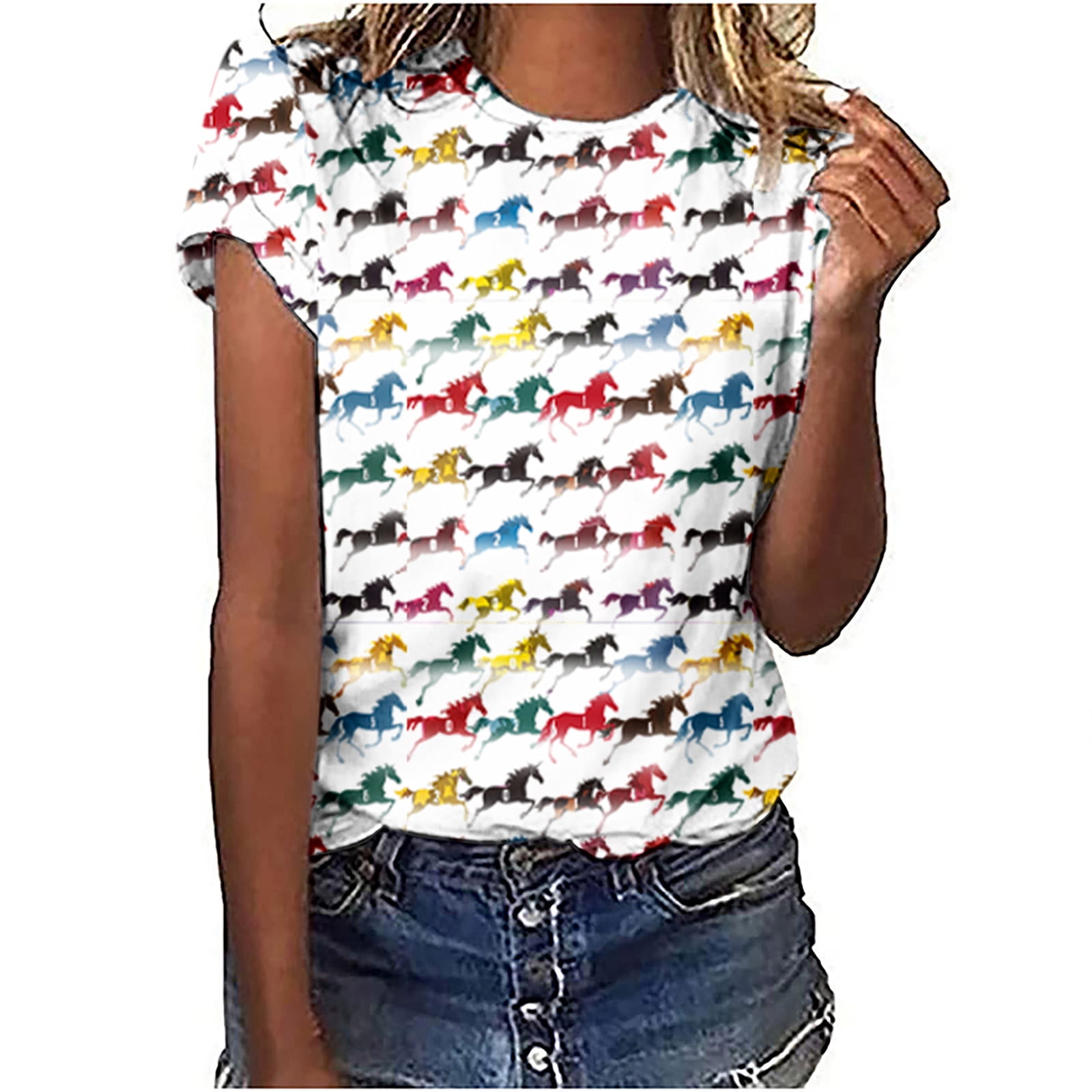 Summer Girls’ Cartoon Horse Pattern T-shirt in European and American Style