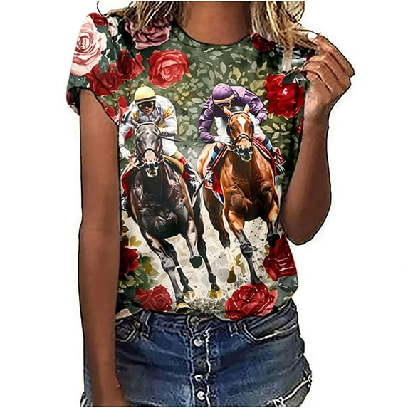 Drses Horse Lover T-Shirt Women Western Horse Gifts for Girls Western Funny Cute Animal Graphic Tees Short Sleeve Tops