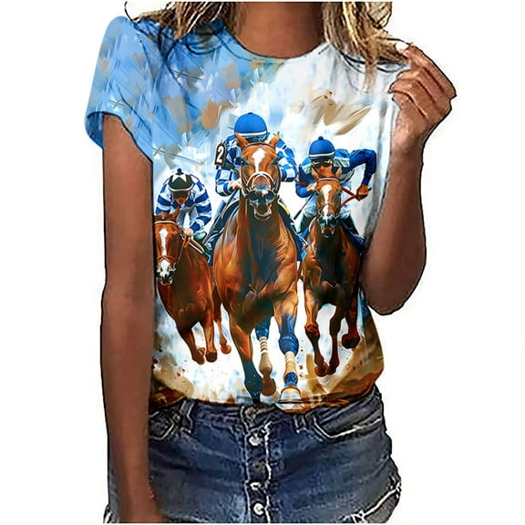 Drses Horse Lover T-Shirt Women Western Horse Gifts for Girls Western Funny Cute Animal Graphic Tees Short Sleeve Tops