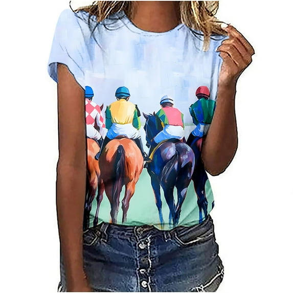Drses Horse Lover T-Shirt Women Western Horse Gifts for Girls Western Funny Cute Animal Graphic Tees Short Sleeve Tops