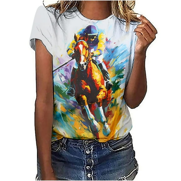 Drses Horse Lover T-Shirt Women Western Horse Gifts for Girls Western Funny Cute Animal Graphic Tees Short Sleeve Tops