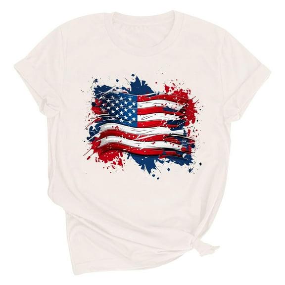 Drses ‌‌‌‌ Independence Day ‌4th of July Women's Patriotic Graphic Tee - American Flag Sunflower Glitter Stars Short Sleeve Shirt (Sizes S - 2XL)