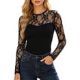 thumbnail image 1 of Drses Lace Long Sleeve Bodysuit for Women Crew Neck Body Suits Slimming Going Out Concert Tops Fall Outfits, 1 of 8