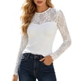 thumbnail image 1 of Drses Lace Long Sleeve Bodysuit for Women Crew Neck Body Suits Slimming Going Out Concert Tops Fall Outfits, 1 of 9