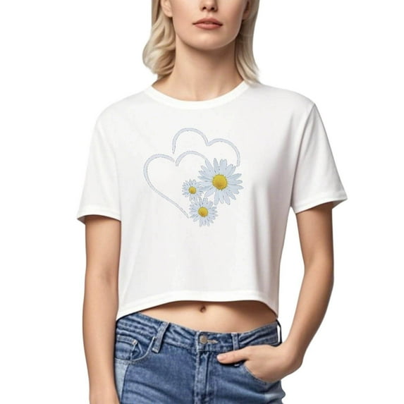 Drses‌‌ ‌‌‌Ladies' Casual Vintage Crop Top - Round Neck Short Sleeve Breathable Cotton Shirt