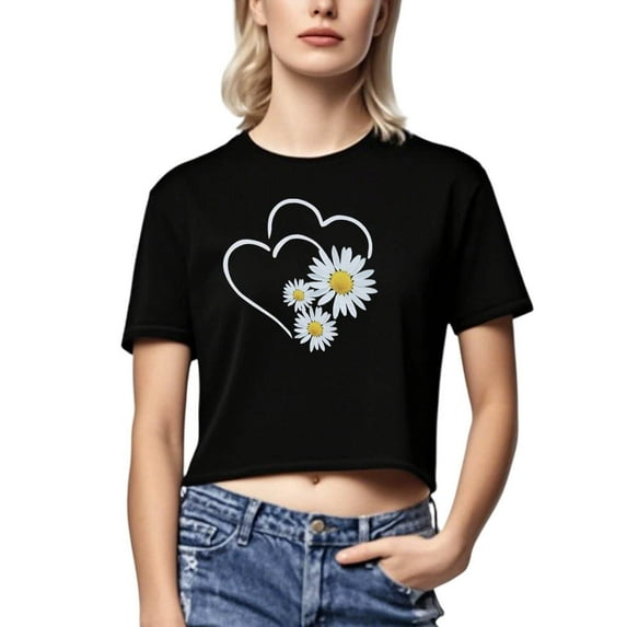 Drses‌‌ ‌‌‌Ladies' Casual Vintage Crop Top - Round Neck Short Sleeve Breathable Cotton Shirt