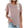 thumbnail image 1 of Drses Linen Shirt Summer Women Short Sleeve Tops Loose Fit Scoop Neck Embroidery Floral Vintage Shirts Casual Basic Blouses, 1 of 2