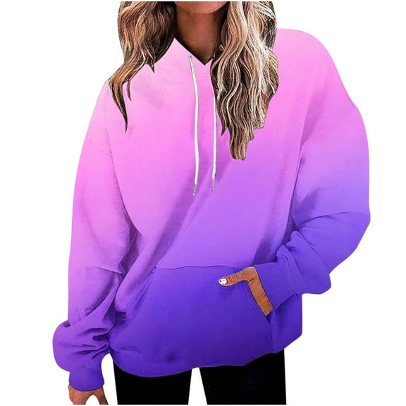 Drses Long Sleeve Womens Tops Women Casual Long Sleeve Loose Fashion Pockets Gradient Printed Hooded Sweatshirts Women's sweatshirts