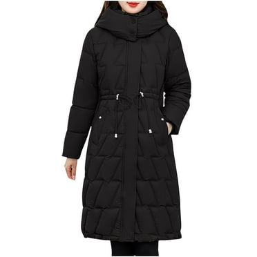 Drses Long Winter Coats for Women Warm Hooded Outerwear Drawstring Zip Up Long Sleeve Jackets Trendy Padded Jacket