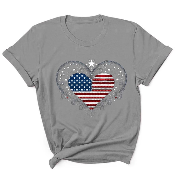Drses ‌‌‌‌ ‌Men's Independence Day Rhinestone Heart Flag Tees - Patriotic 4th of July Shirts with Sequin Stars & Stripes Design (S-3XL)