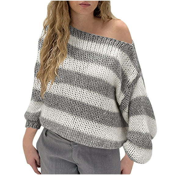 Drses Orange and White Striped Sweater for Women Crew Neck Long Sleeve Color Block Oversized Knitted Pullover Sweaters