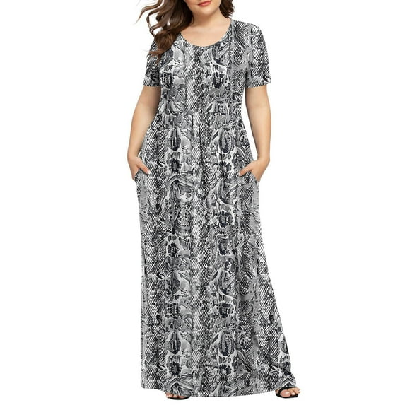 Drses Plus Size Dress for Women Women's Short Sleeve Maxi Dresses Casual Waist Long Dress with Pockets