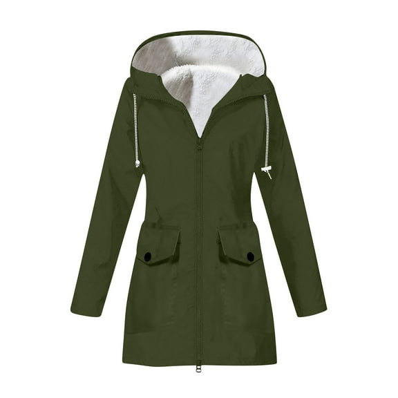 Drses Rain Jacket Women Fall Lightweight Waterproof Raincoat Windbreaker Outdoor Hooded Trench Coat