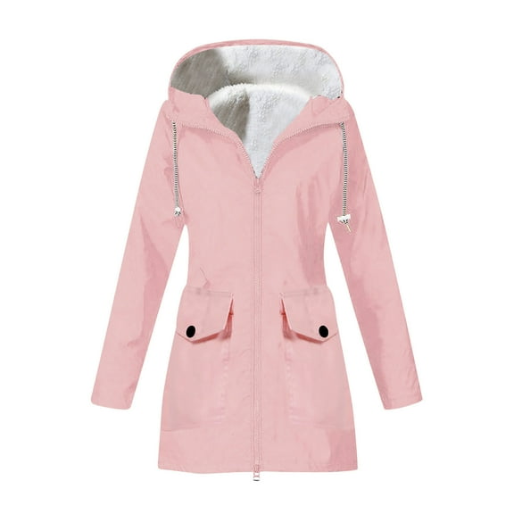 Drses Rain Jacket Women Fall Lightweight Waterproof Raincoat Windbreaker Outdoor Hooded Trench Coat