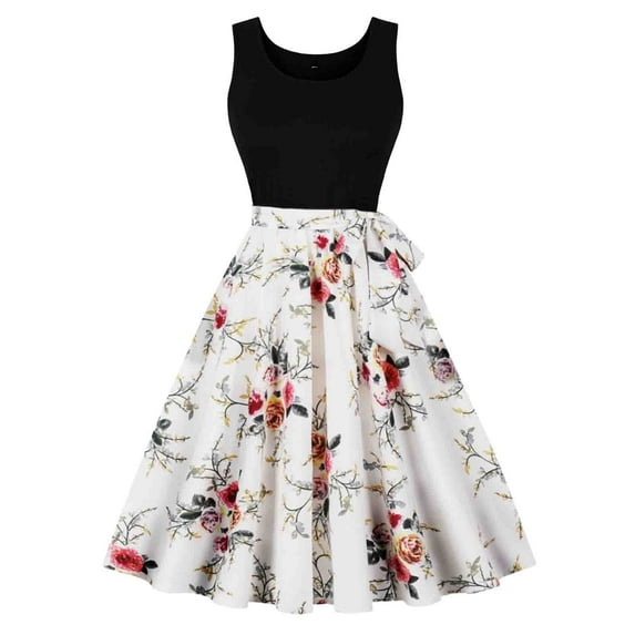 Drses Sleeveless Dress for Women Summer Fashion Casual Loose Printed Dress Sleeveless Round-Neck Dress Summer Large Hem Dress Sundress for Women 2024