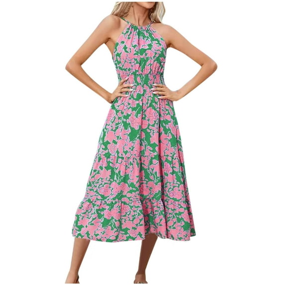 Drses Sleeveless Dress for Women Summer Women's Fashion Comfort Sexy Tie Camis Sleeveless Printing Round Neck Dress Sundress for Women 2024