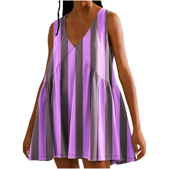 Drses Sleeveless Dress for Women Summer Women's Fashion Summer Casual Loose Printed Sleeveless V-Neck Dress Sundress for Women 2024
