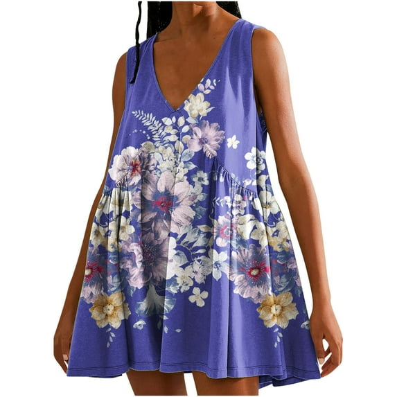 Drses Sleeveless Dress for Women Summer Women's Fashion Summer Casual Loose Printed Sleeveless V-Neck Dress Sundress for Women 2024