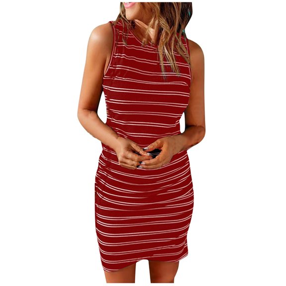 Drses Sleeveless Dress for Women Summer Women's Spring/Summer New Stripe Printed Round Neck Tank Top Mini Dress Sundress for Women 2024