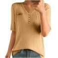 thumbnail image 1 of Drses Spring Women's Short Sleeve Cashmere Pullover Sweater - V-Neck Knitted T-Shirt Tops, 1 of 3