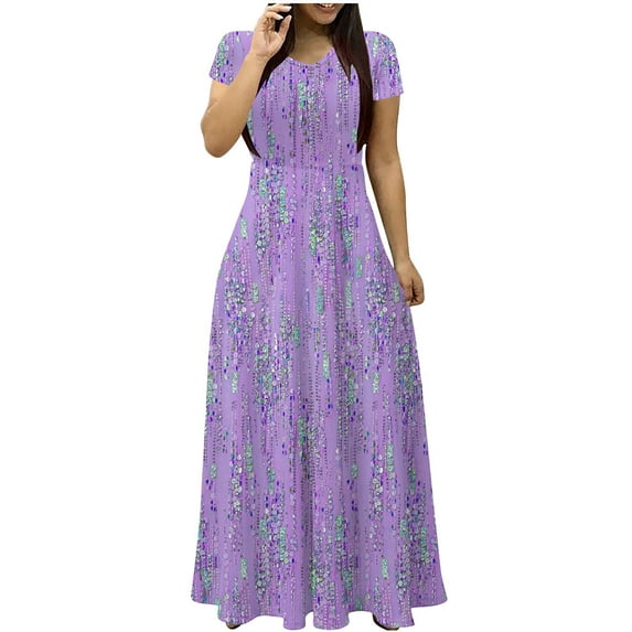 Drses Summer Dresses for Women 2024 Women's Printed Short Sleeved V-neck Waistband Women's Long Dress Short Sleeved V-neck And Ankle Dress Women's Casual Dresses