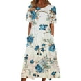 thumbnail image 1 of Drses Summer Dresses for Women 2024 Fashion Women Casual Sexy Round Neck Printing Elastic Waist Short Sleeve Pockets Dress Women's Casual Dresses, 1 of 5