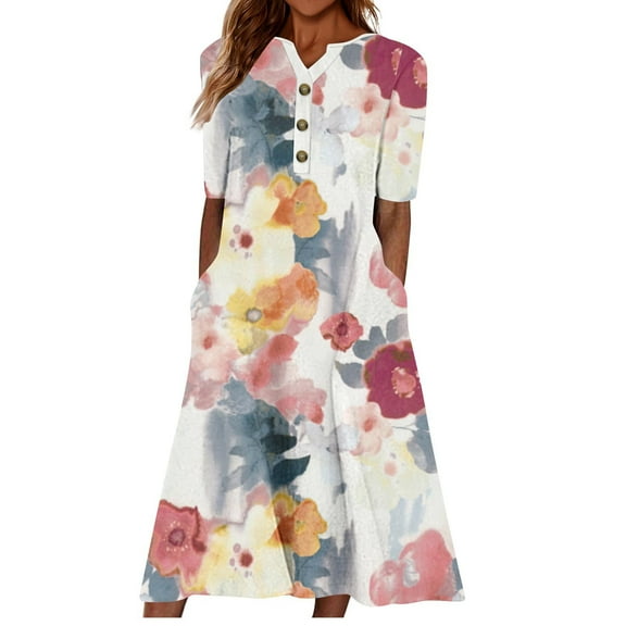 Drses Summer Dresses for Women 2024 Fashion Women Casual Sexy Round Neck Printing Summer Short Sleeve Pockets Dress Women's Casual Dresses