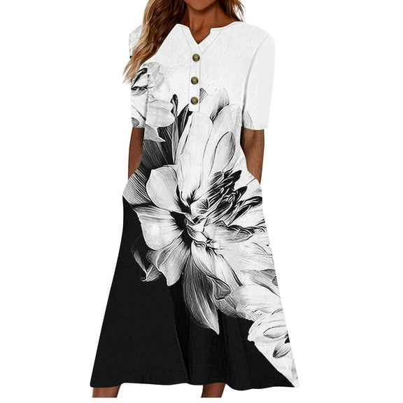 Drses Summer Dresses for Women 2024 Fashion Women Casual Sexy Round Neck Printing Summer Short Sleeve Pockets Dress Women's Casual Dresses