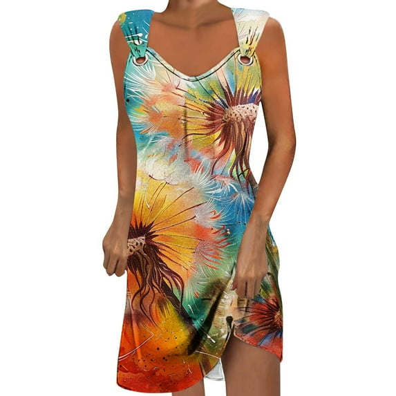 Drses Summer Dresses for Women 2024 Vacation Trendy Floral Boho Mini Dress Sleeveless Casual Beach Sundresses Cover Ups