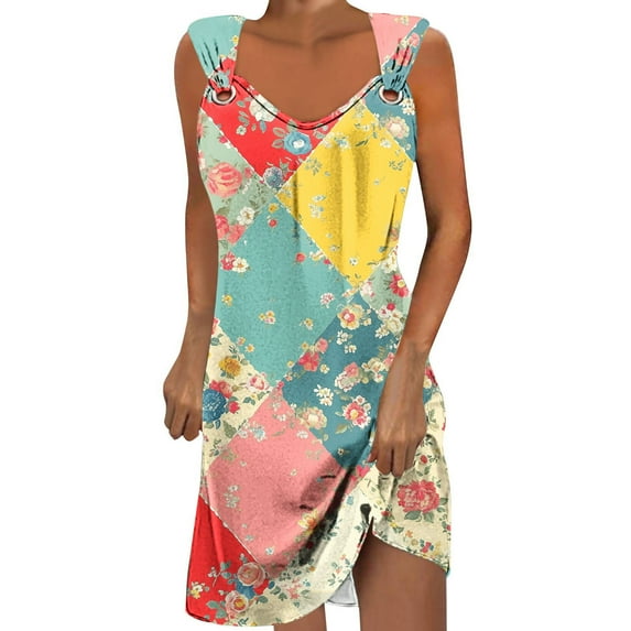 Drses Summer Dresses for Women 2024 Vacation Trendy Floral Boho Mini Dress Sleeveless Casual Beach Sundresses Cover Ups