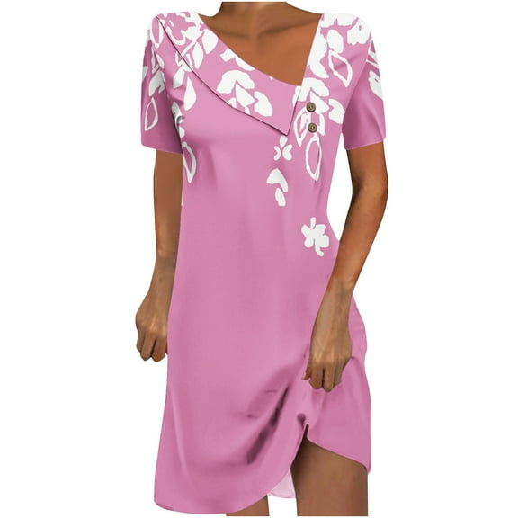 Drses Summer Dresses for Women 2024 Women's Fashion Printed Short Sleeve Round-Neck Mid-Calf Dress Women's Casual Dresses