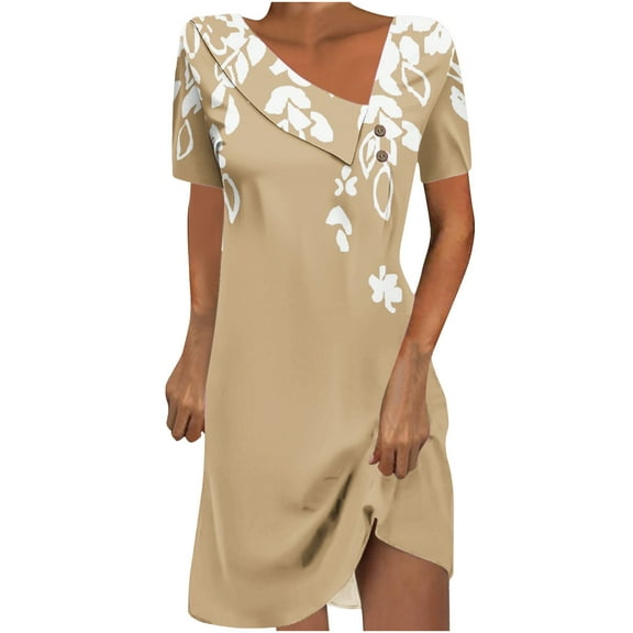 Drses Summer Dresses for Women 2024 Women's Fashion Printed Short Sleeve Round-Neck Mid-Calf Dress Women's Casual Dresses