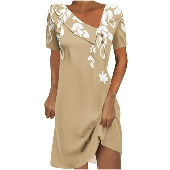 Drses Summer Dresses for Women 2024 Women's Fashion Printed Short Sleeve Round-Neck Mid-Calf Dress Women's Casual Dresses