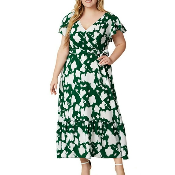 Drses Summer Dresses for Women 2024 Women's Oversized Summer Fashionable V-neck Short Sleeved Printed Casual Dress Women's Casual Dresses