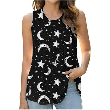 Drses Summer Tank Tops for Women Loose Fit Pleated Square Neck Sleeveless Tops Curved Hem