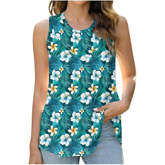 Drses Summer Tank Tops for Women Loose Fit Pleated Square Neck Sleeveless Tops Curved Hem