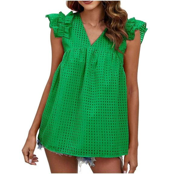 Drses Tank Top for Women V-neck Sleeveless Solid Color Plaid Vest Top