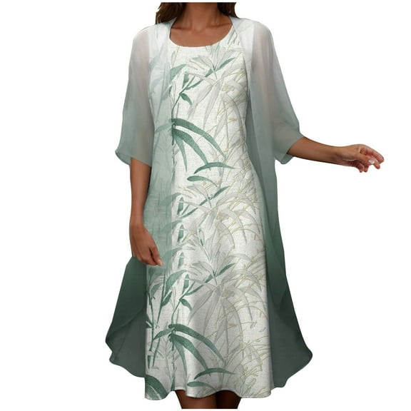 Drses Wedding Guest Dresses for Women,Womens Floral Print 2 Piece Set Sping Summer Flowy Irregular Hem Dress