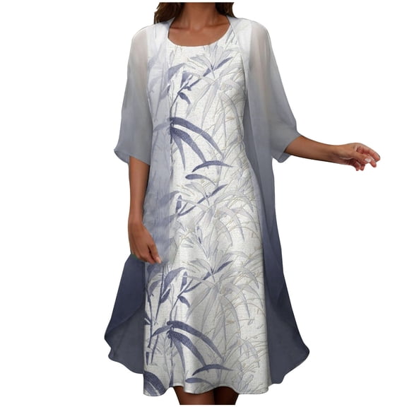 Drses Wedding Guest Dresses for Women,Womens Floral Print 2 Piece Set Sping Summer Flowy Irregular Hem Dress