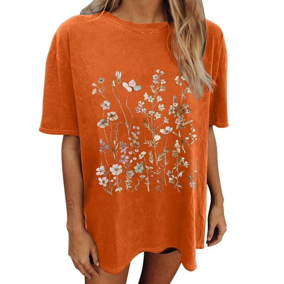 Drses Wildflowers Shirt for Women Oversized Floral Loose T Shirts Graphic Tees Flower Plant Shirts Womens Tops