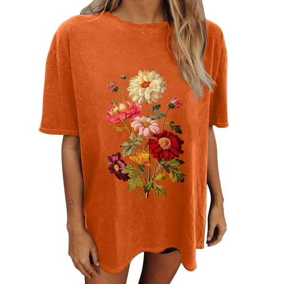 Drses Wildflowers Shirt for Women Oversized Floral Loose T Shirts Graphic Tees Flower Plant Shirts Womens Tops