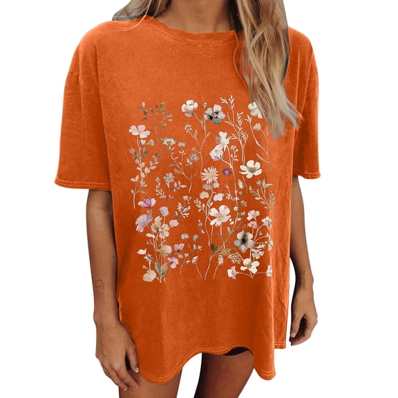 Drses Wildflowers Shirt for Women Oversized Floral Loose T Shirts Graphic Tees Flower Plant Shirts Womens Tops
