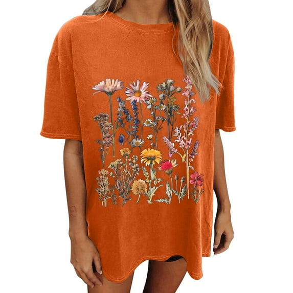 Drses Wildflowers Shirt for Women Oversized Floral Loose T Shirts Graphic Tees Flower Plant Shirts Womens Tops