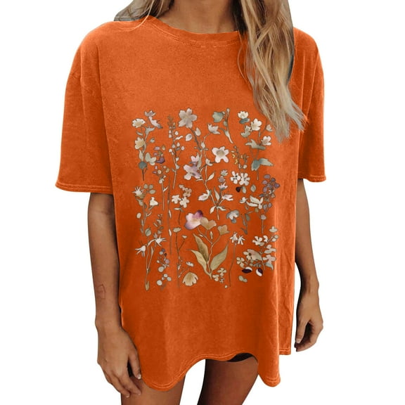 Drses Wildflowers Shirt for Women Oversized Floral Loose T Shirts Graphic Tees Flower Plant Shirts Womens Tops