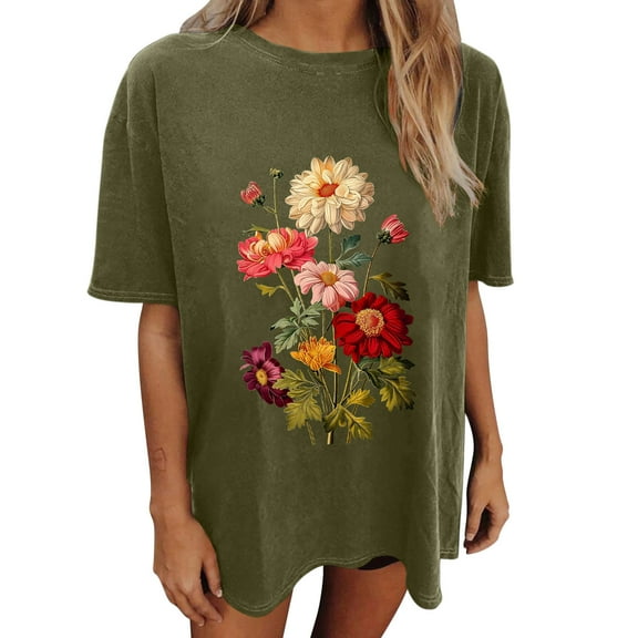 Drses Wildflowers Shirt for Women Oversized Floral Loose T Shirts Graphic Tees Flower Plant Shirts Womens Tops