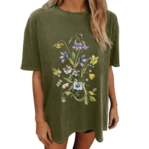 Drses Wildflowers Shirt for Women Oversized Floral Loose T Shirts Graphic Tees Flower Plant Shirts Womens Tops