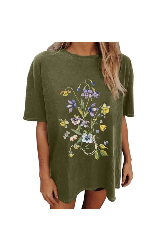 Wildflowers Shirt for Women Oversized Floral Loose T Shirts Graphic Tees Flower Plant Shirts Womens Tops