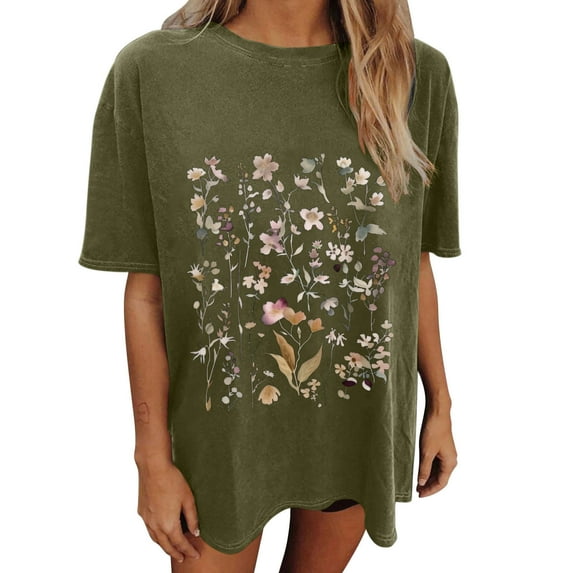 Drses Wildflowers Shirt for Women Oversized Floral Loose T Shirts Graphic Tees Flower Plant Shirts Womens Tops
