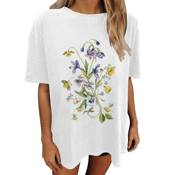 Drses Wildflowers Shirt for Women Oversized Floral Loose T Shirts Graphic Tees Flower Plant Shirts Womens Tops